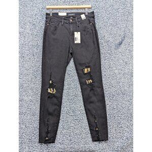 NWT Judy Blue Leopard Patch Skinny Jeans Juniors 7 / 28 Distressed Punk Black